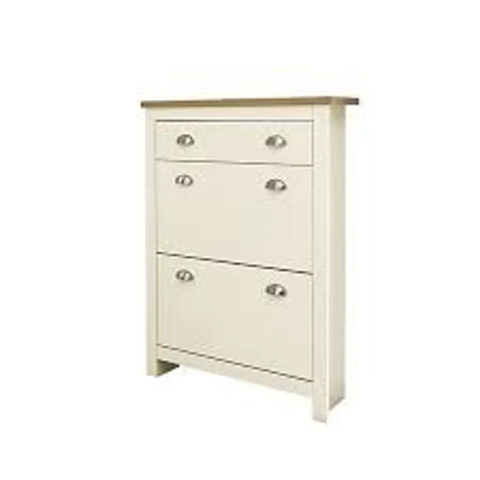 BOXED GFW LANCASTER 2 DOOR 1 DRAWER SHOE CABINET - CREAM (1 BOX)