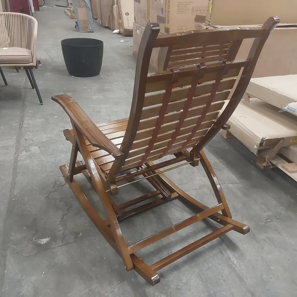 LIVING AND HOME BAMBOO FOLDABLE ROCKING CHAIR RECLINER FEATURING A SLATTED SEAT AND A RETRACTABLE MASSAGE FOOTREST