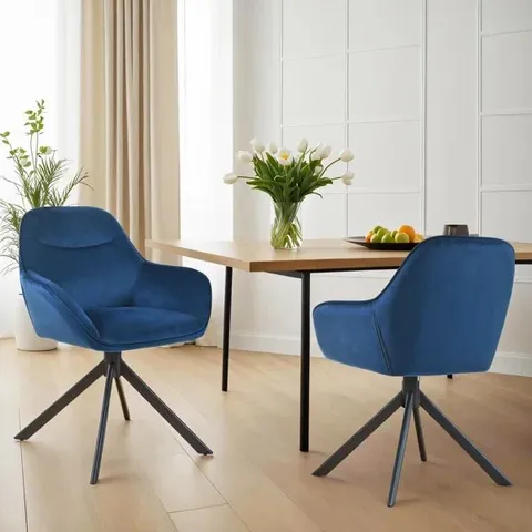 BOXED SET OF 2, 48.5cm H SWIVEL UPHOLSTERED DINING CHAIRS WITH ERGONOMIC BACK - BLUE (1 BOX)
