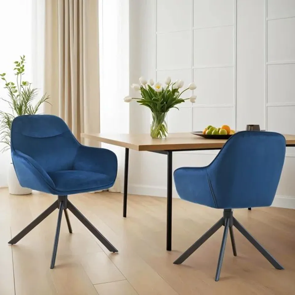 BOXED SET OF 2, 48.5cm H SWIVEL UPHOLSTERED DINING CHAIRS WITH ERGONOMIC BACK - BLUE (1 BOX)