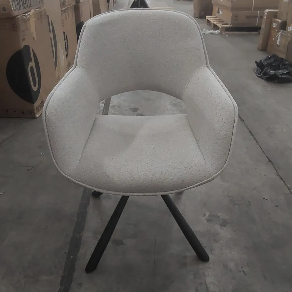 DANETTI MARLOW SWIVEL BLACK METAL DINING CHAIR - LIGHT GREY TEXTURED BOUCLE FABRIC