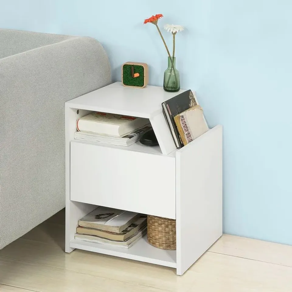 BOXED CARPENTIER BEDSIDE TABLE WHITE