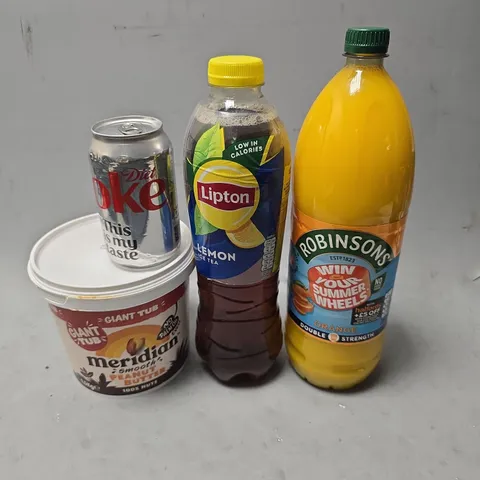 APPROXIMATELY 5 ASSORTED FOOD & DRINK ITEMS TO INCLUDE - DIET COKE , LIPTON LEMON ICE TEA , MERIDAN PEANUT BUTTER ETC