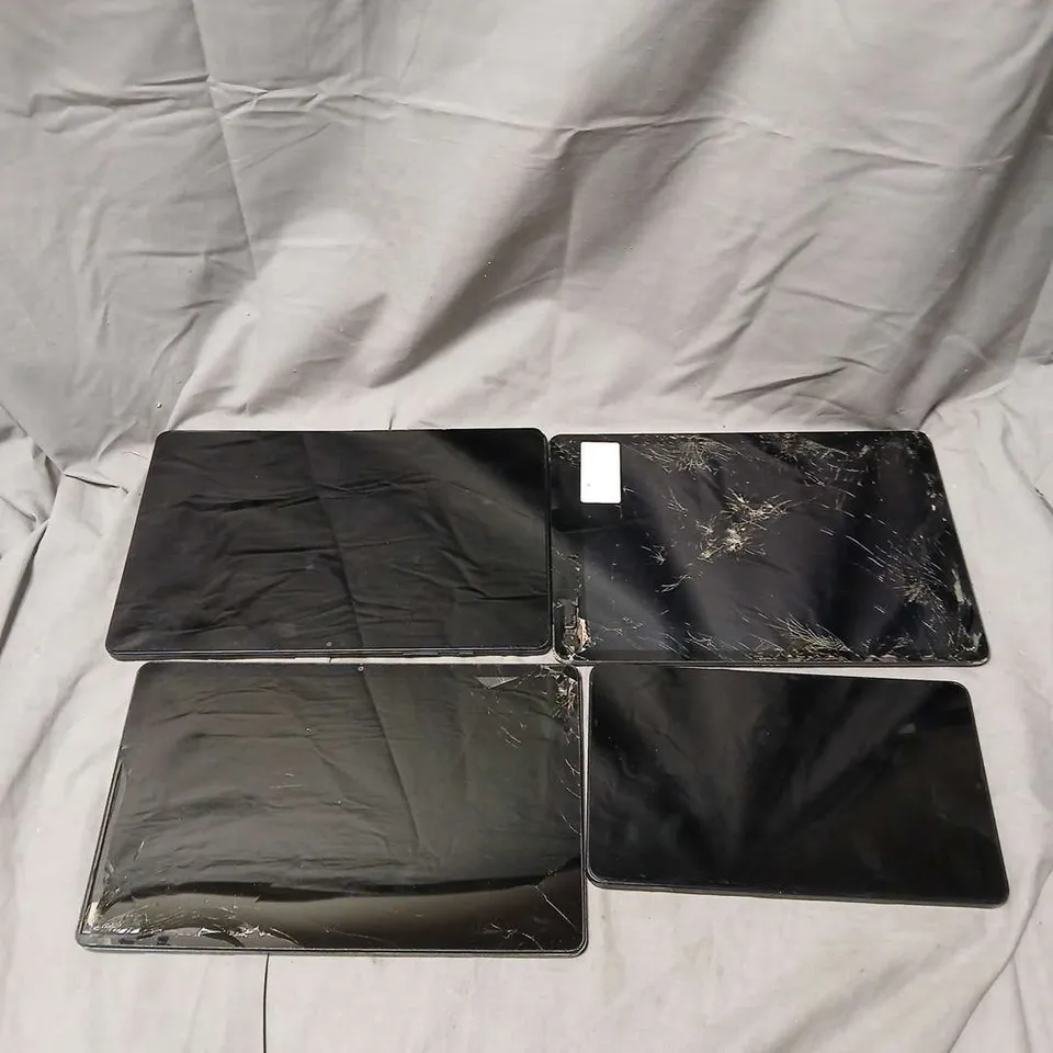 LOT OF 4 ASSORTED HEAVILY DAMAGED TABLETS TO INCLUDE - APPLE - SAMSUNG - LENOVO