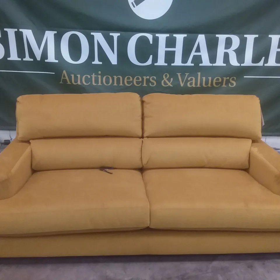 QUALITY BRITISH DESIGNER LOUNGE CO. ROMIUY 3 SEATER SOFA MUSTARD PLUSH FABRIC 