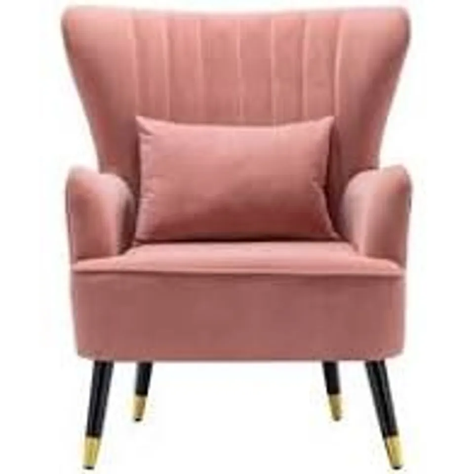 BOXED DEVON WINGBACK UPHOLSTERED CHAIR - PINK