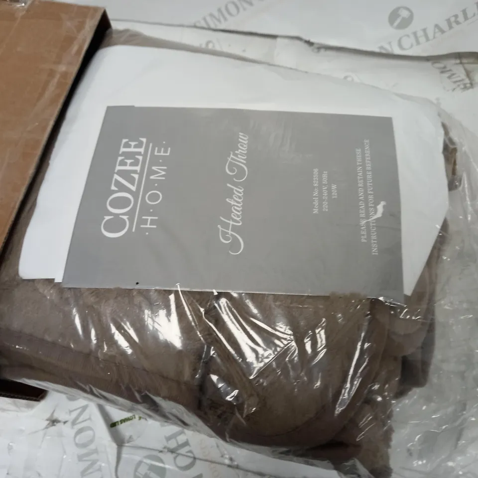 BOXED COZEE HOME HEATED BLANKET IN DARK TAUPE