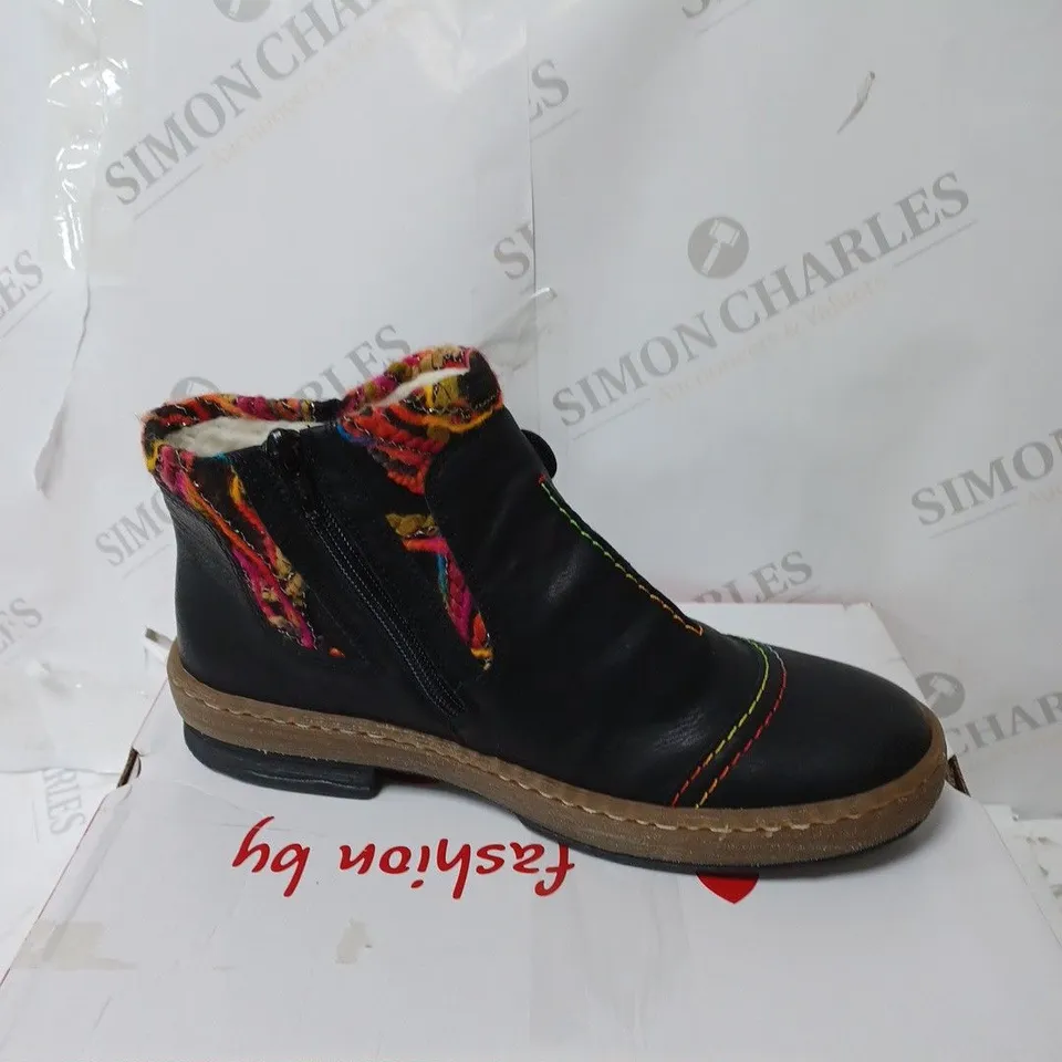 RIEKER CUFF BLACK ANKLE BOOTS - SIZE 6