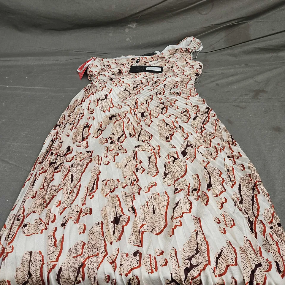 AX PARIS ONE SHOULDER PRINTED PLEATED DRESS - SIZE 14