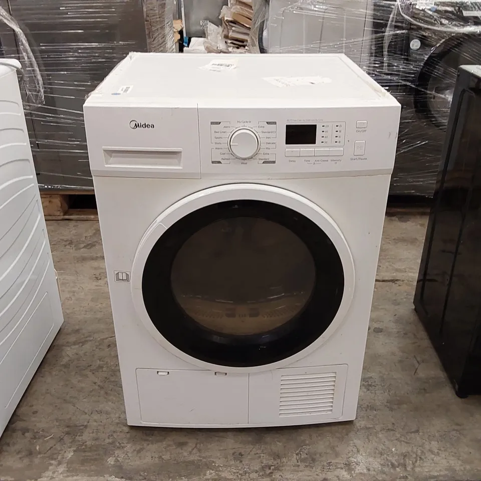 MIDEA MDG09EC80 FREESTANDING CONDENSER TUMBLE DRYER, 8KG, 16 PROGRAMMES, AUTO-DRY, ANTI-CREASE, DELAY START, CHILD LOCK - WHITE [ENERGY CLASS B]