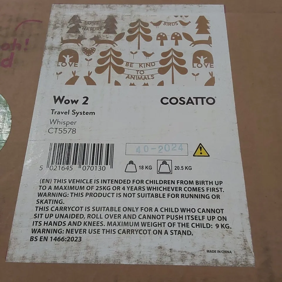 BOXED COSATTO WOW 2 TRAVEL SYSTEM STROLLER AND I-SIZE CAR SEAT - WHISPER // CT5578 & CT5729 (2 BOXES)