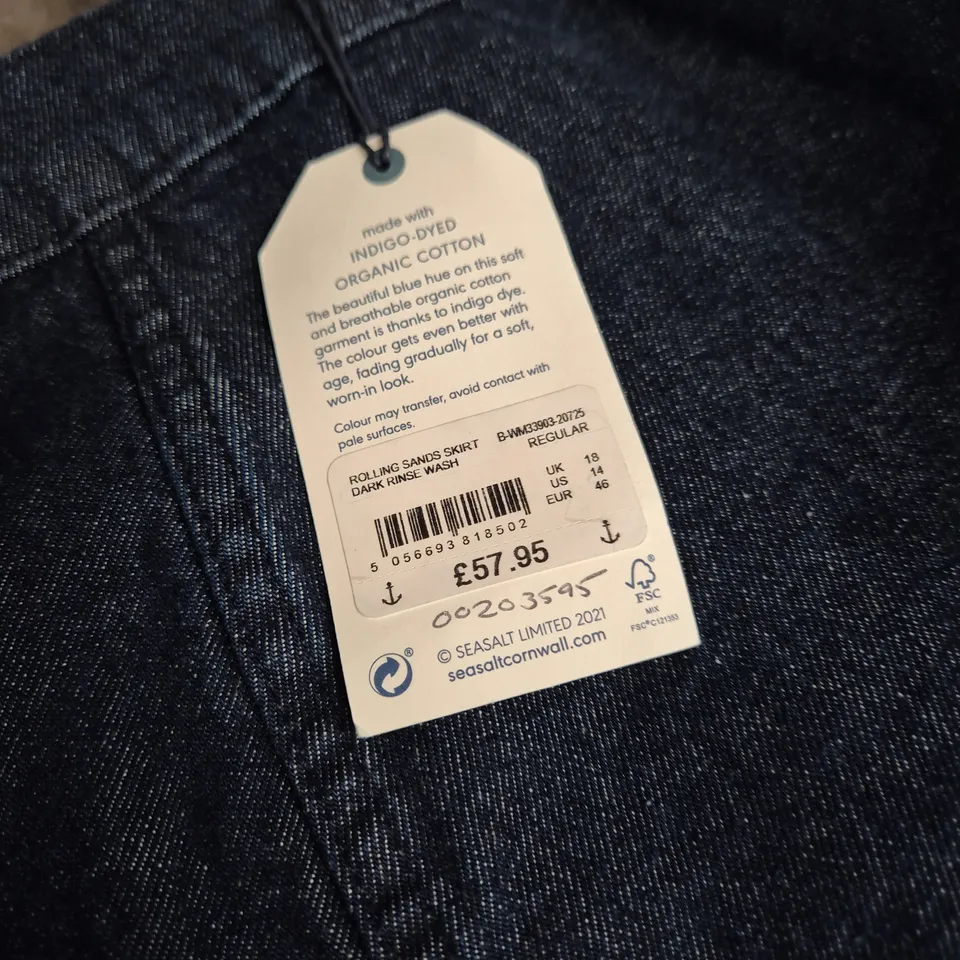 SEASALT CORNWALL ROLLING SANDS SKIRT – DARK INDIGO DENIM (INDIGO-DYED ORGANIC COTTON SIZE 18