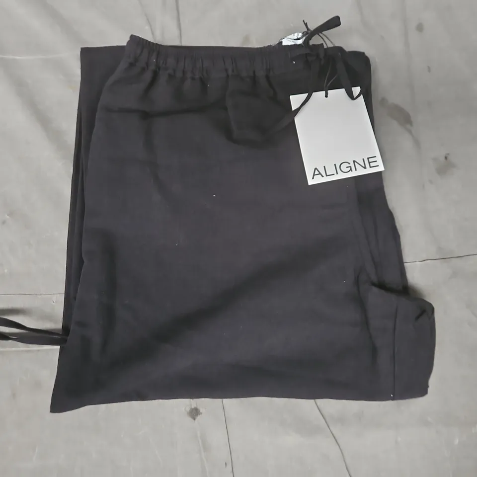 ALIGNE DARLA LINEN MIX TIE TROUSERS IN BLACK SIZE UK 10