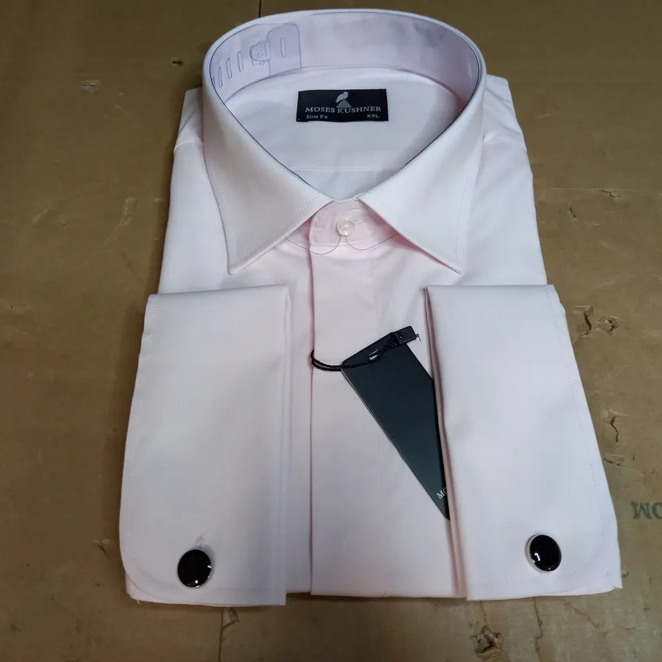 MOSES KUSHNER LOT OF 6 LONG SLEEVE SLIM FIT BUTTONED LIGHT PINK SHIRTS IN VARIOUS SIZES- 5 XL, 1 XXL