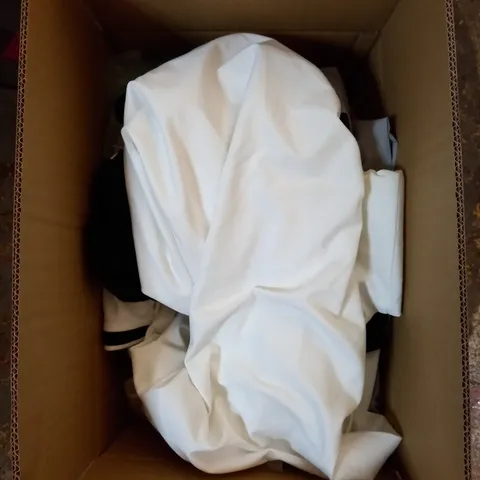 MEDIUM BOX OF ASSORTED CLOTHING ITEMS IN VARIOUS SIZES AND COLOURS
