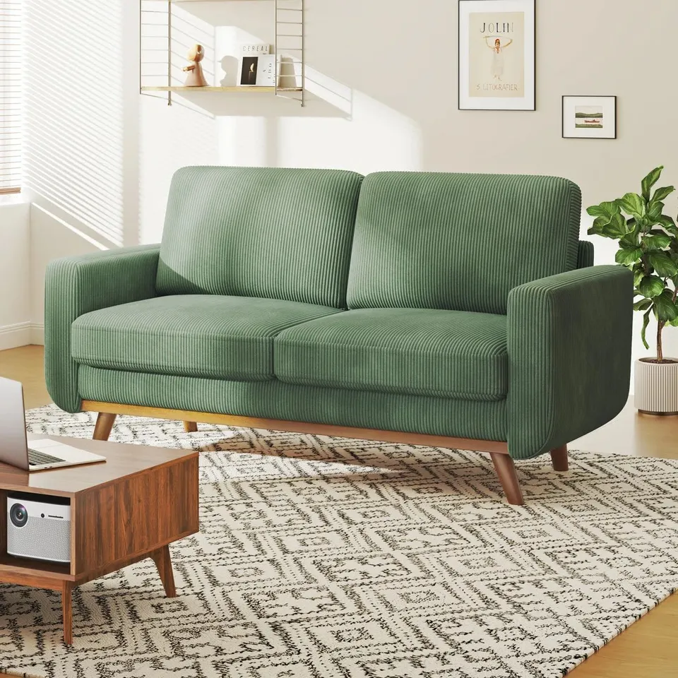 BOXED MODERN CORDUROY 2 SEATER SOFA NO TOOLS REQUIRED INSTALLATION WITH SOLID WOOD FRAME