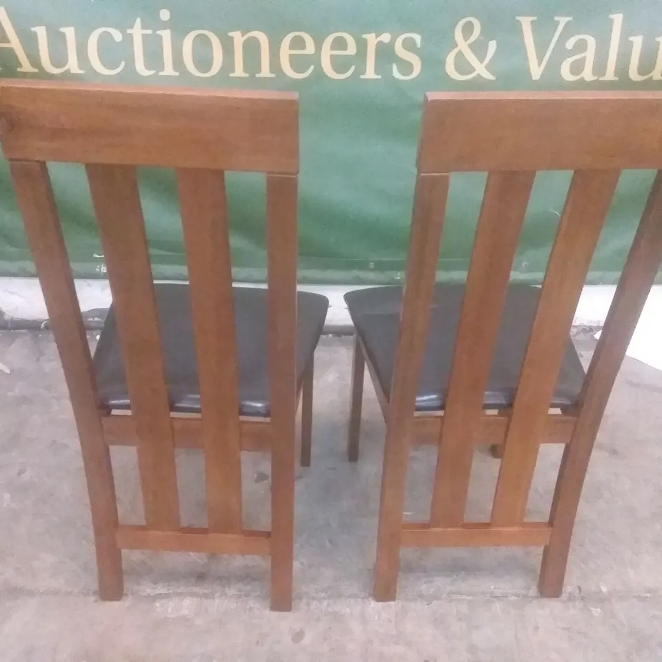 SET OF 2 CHESTER DARK WOOD DINING CHAIRS WITH BROWN LEATHER SEAT PAD