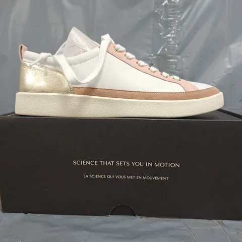 BOXED PAIR OF VIONIC SHOES IN WHITE/PINK/GOLD SIZE UK 6