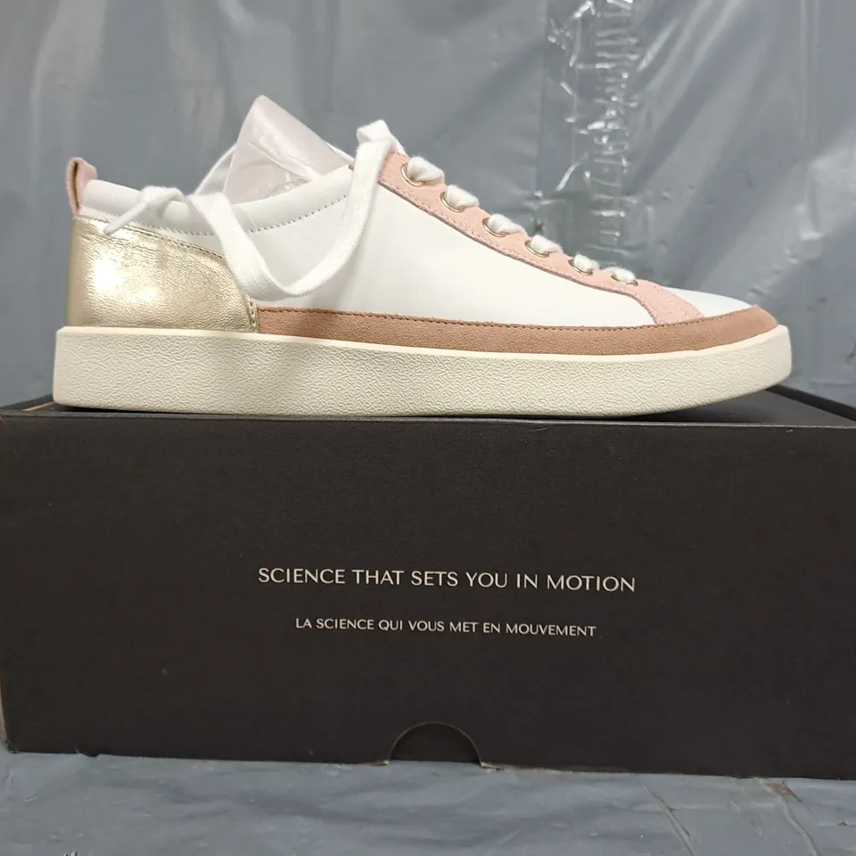 BOXED PAIR OF VIONIC SHOES IN WHITE/PINK/GOLD SIZE UK 6
