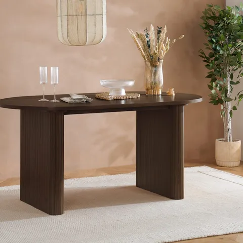 BOXED BIRLEA AXEL OVAL FLUTED DINING TABLE – WALNUT (2 BOXES)