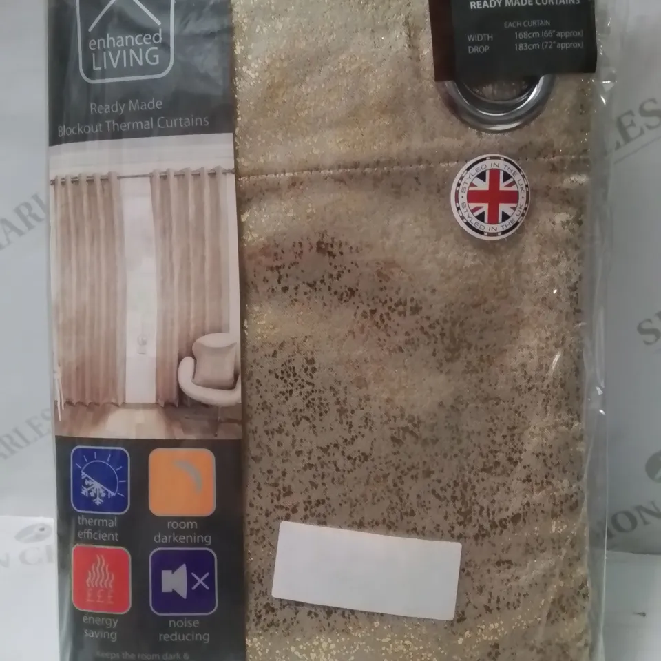 BRAND NEW ENHANCED LIVING BLACKOUT THERMAL CURTAINS 168 X 183CM (HALO NATURAL)