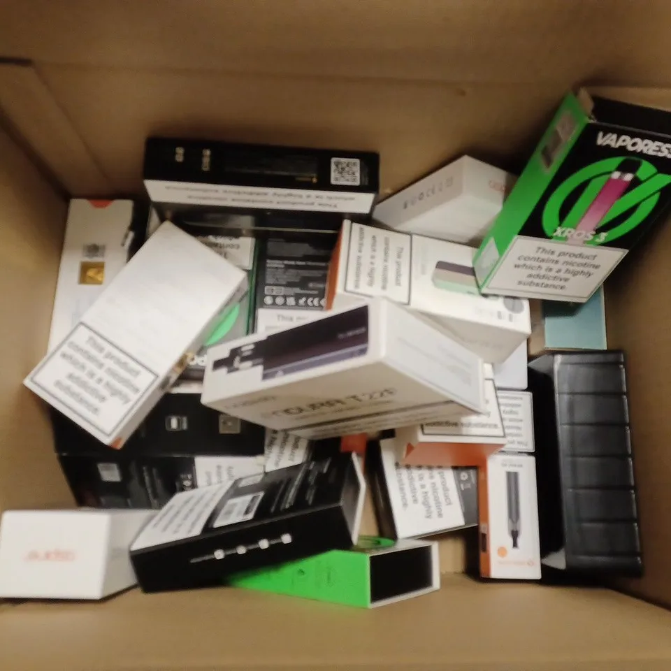BOX OF APPROX 12 ASSORTED E-CIGARETTES TO INCLUDE - CALIBURN G POD SYSTEM - ASPIRE FLEXUS BLUK - INNOKIN ENDURA T22E VAPING SYSTEM ECT
