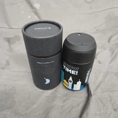 BOXED CHILLY'S SERIES 2 340ML COFFEE CUP & SHOW TIME! TRAVEL MUG – BLACK 