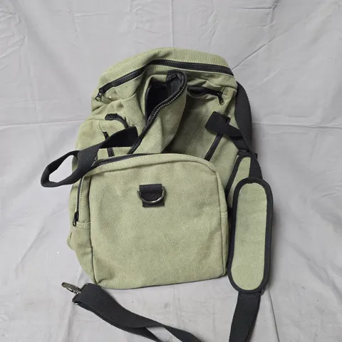 OLIVE GREEN CANVAS BAG WITH MULTIPLE ZIP COMPARTMENTS 