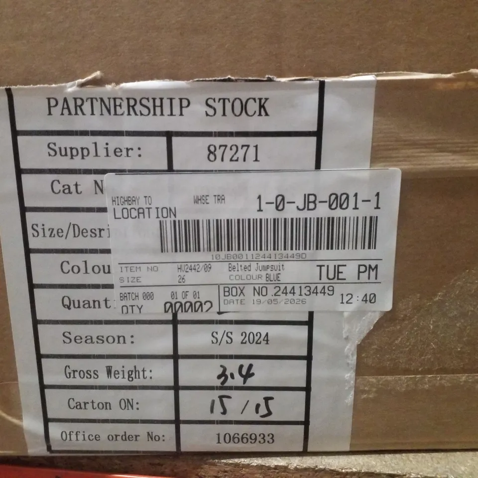 BOX CONTAINING APPROXIMATELY 2 BRAND NEW J D WILLIAMS DENIM BLUE BELTED JUMPSUITS - SIZE 26