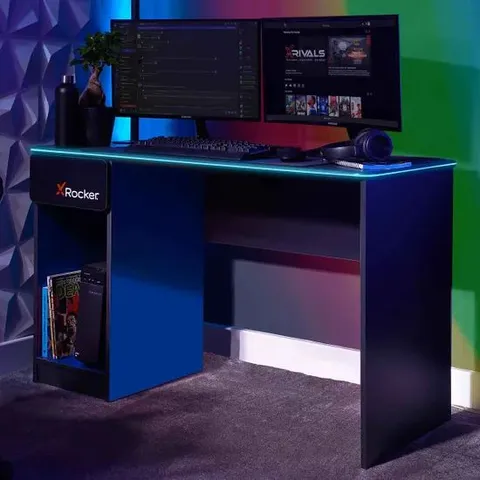 BOXED ROCKER CARBON-TEK DESK WITH WIRELESS CHARGING AMD LED LIGHTS GREY BLUE (1 BOX)
