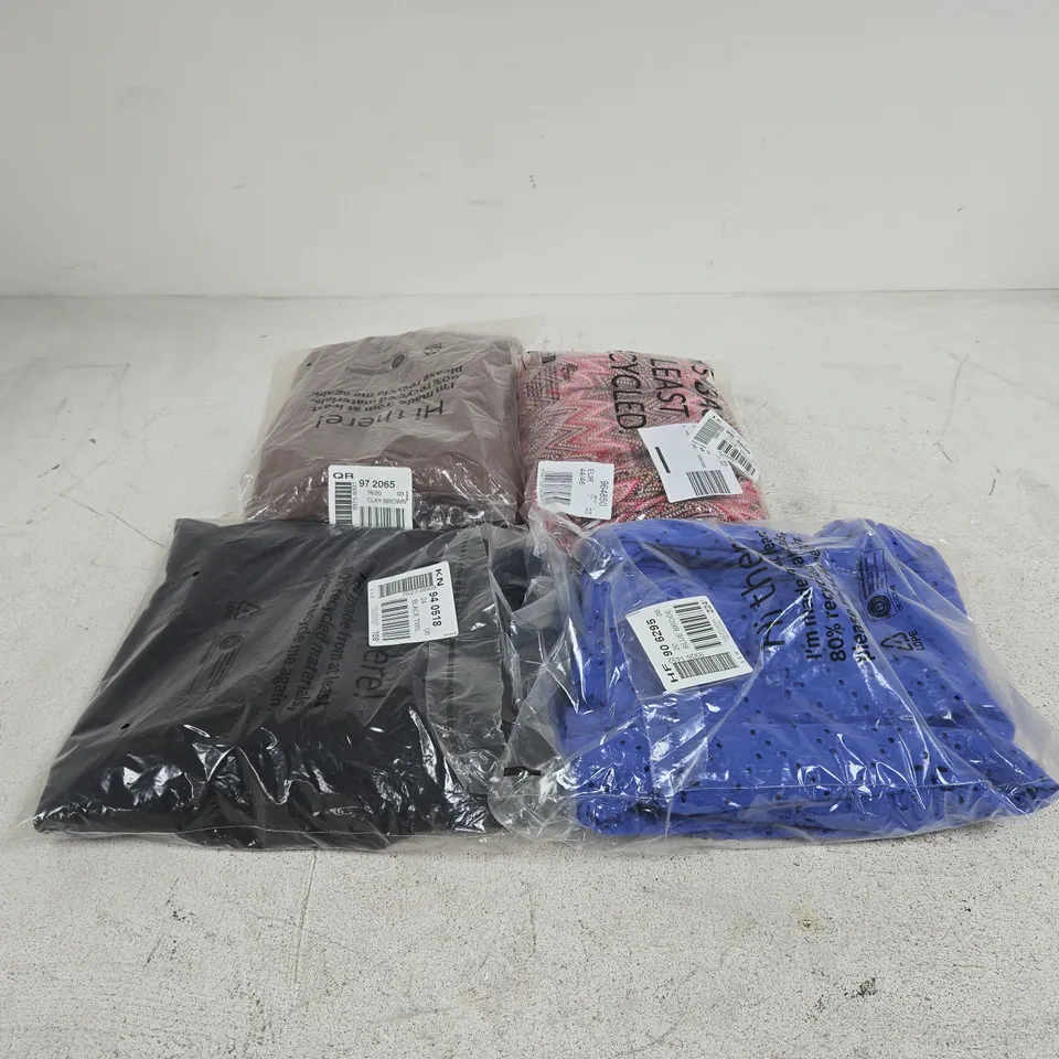 BOX OF APPROXIMATELY 22 ASSORTED CLOTHING ITEMS OF VARIOUS STYLES AND SIZES TO INCLUDE BLACK TROUSERS, CLAY BROWN ZIP UP TOP ETC