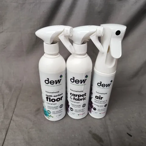 DEW HOUSEHOLD CLEANING TRIO TO INCLUDE MULTI SURFACE CLEANER, AIR FRESHENER, CARPET & FABRIC CLEANER