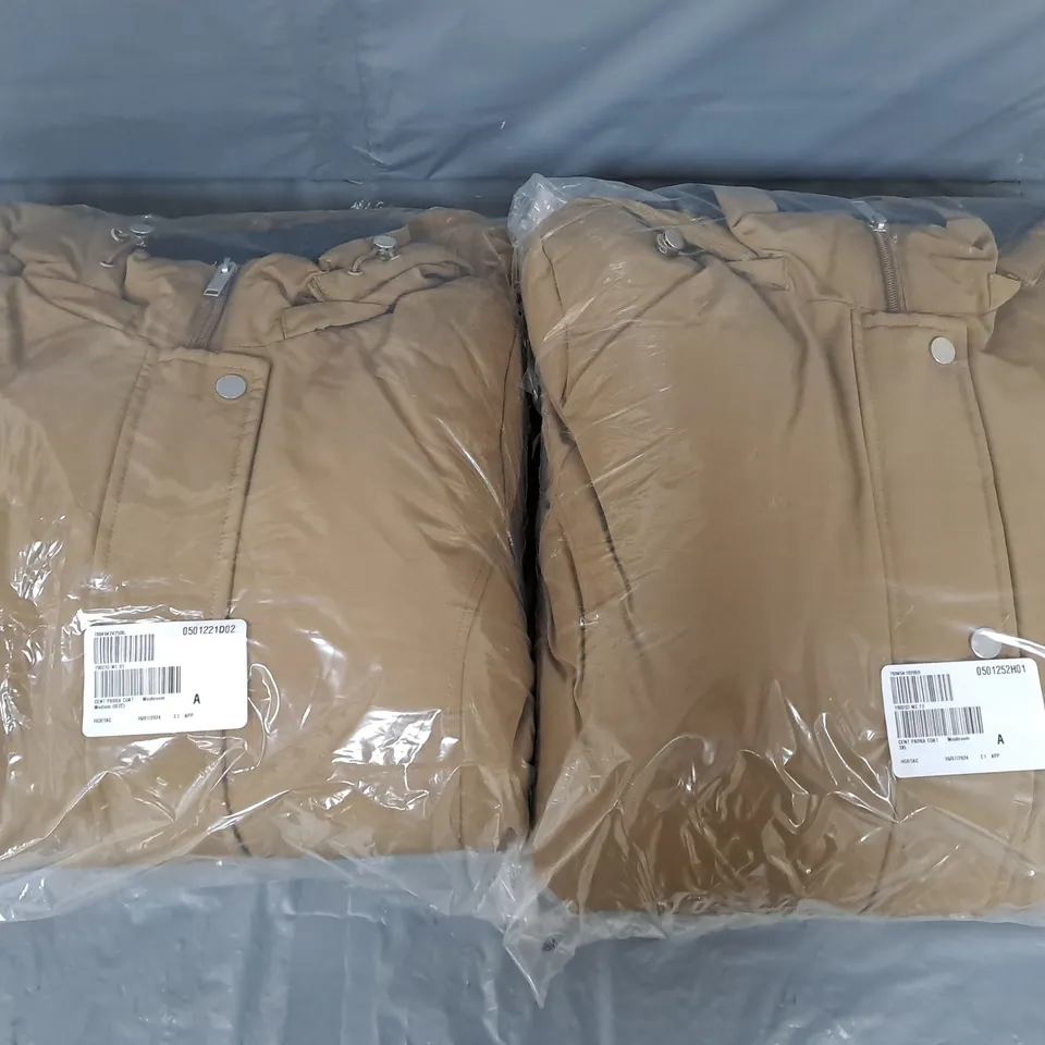 APPROXIMATELY 8 CENTIGRADE PARKA COATS IN MUSHROOM IN VARIOUS SIZES TO INCLUDE MEDIUM, 3XL, LARGE, ETC