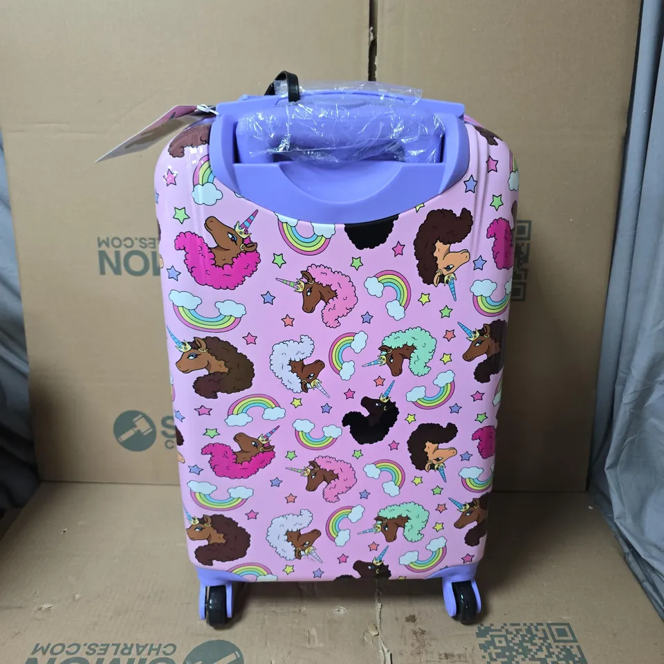 AFRO UNICORN KIDS' ROLLING SUITCASE - UNICORN PRINT, PINK & PURPLE