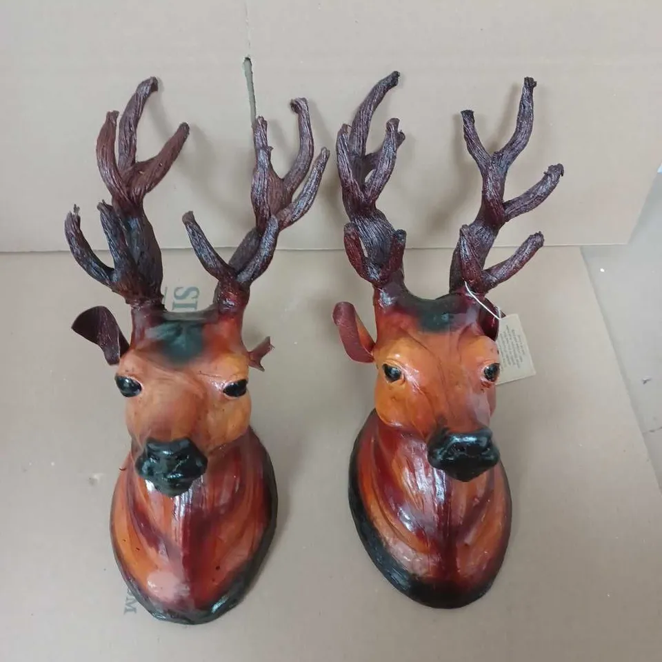 SET OF 2 LEATHER REINDEER WALL HANGING DECORATIONS
