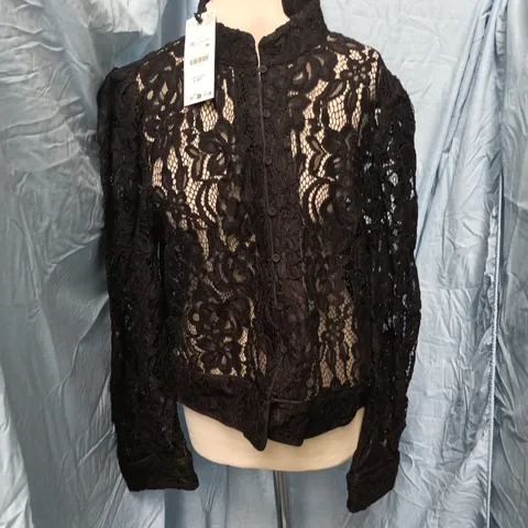 ZARA LACE TOP - BLACK, WOMEN'S UK XL (EU XL) - WITH TAGS