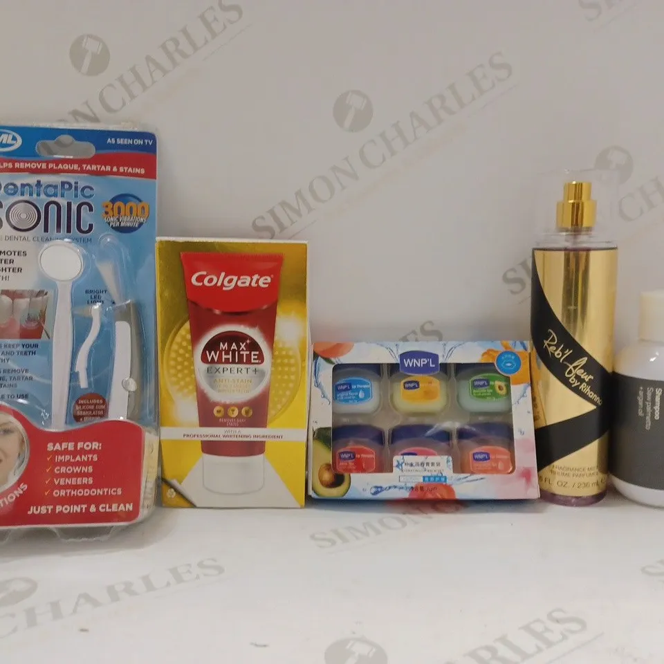 BOX OF APPROX 20 ASSORTED HEALTH AND BEAUTY ITEMS TO INCLUDE - COLGATE MAX WHITE EXPERT + TOOTHPASTE - WNP'L VASELINE - JML DENTAPIC SONIC 3000 ECT