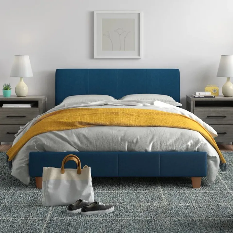 BOXED DESIGNER AYER DOUBLE 4'6" UPHOLSTERED BEDFRAME DOVE GREY (2 BOXES)