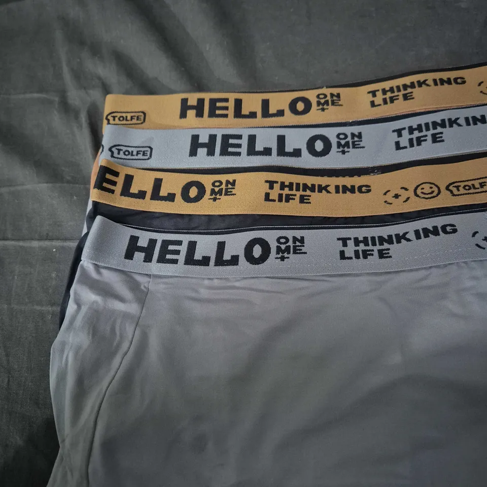 MEN'S BOXER SHORTS – 4 PACK WITH HELLO THINKING LIFE BRANDED WAISTBAND LARGE