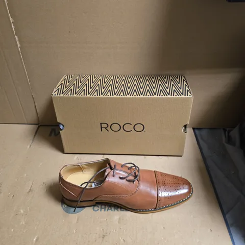 ROCO MEN'S BROWN LEATHER WINGTIP BROGUE DERBY SHOES - UK SIZE 7