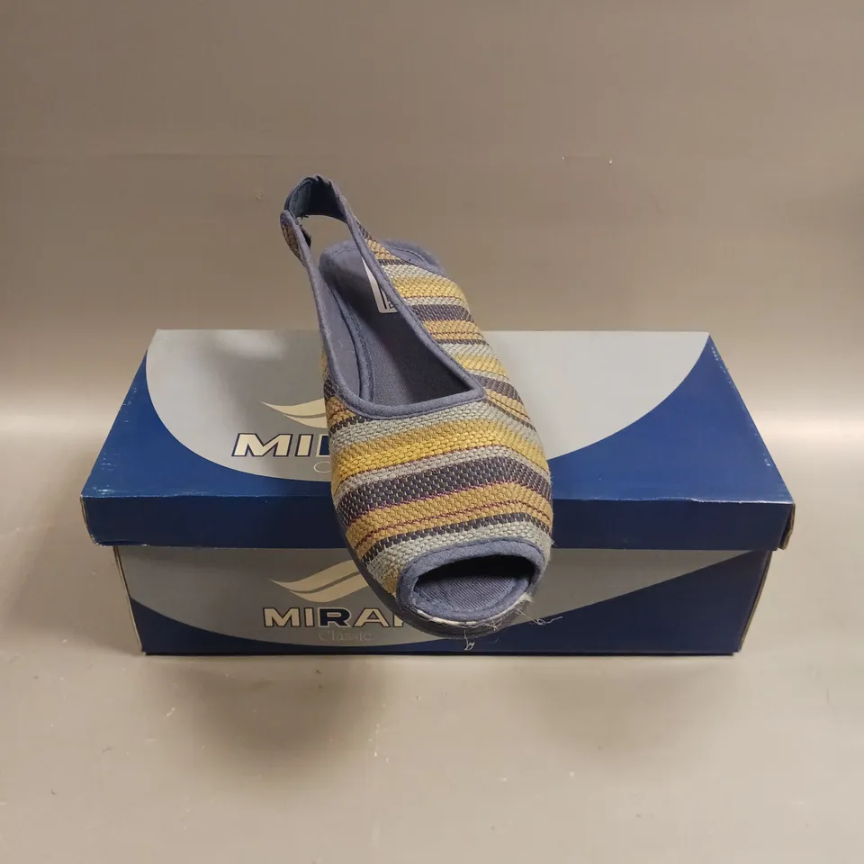 BOXED PAIR OF MIRAK CLASSIC CARLA OPEN TOE SHOES IN BLUE - 6	