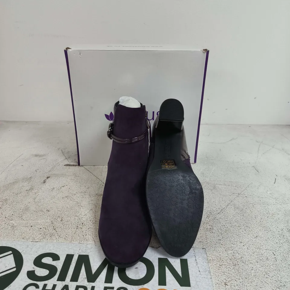 LOTUS PURPLE SUEDE ANKLE BOOTS – WOMEN'S BUCKLE STRAP, BLOCK HEE - UK SIZE 8
