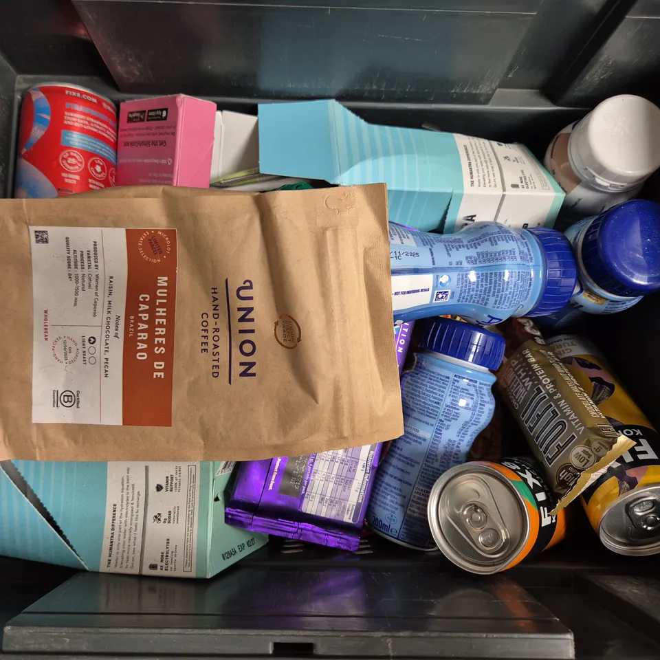 APPROXIMATELY 12 ASSORTED FOOD & DRINK ITEMS TO INCLUDE dairy milk chocolate, fix8 kombucha ginger turmeric, simply cook recipe kits, etc 