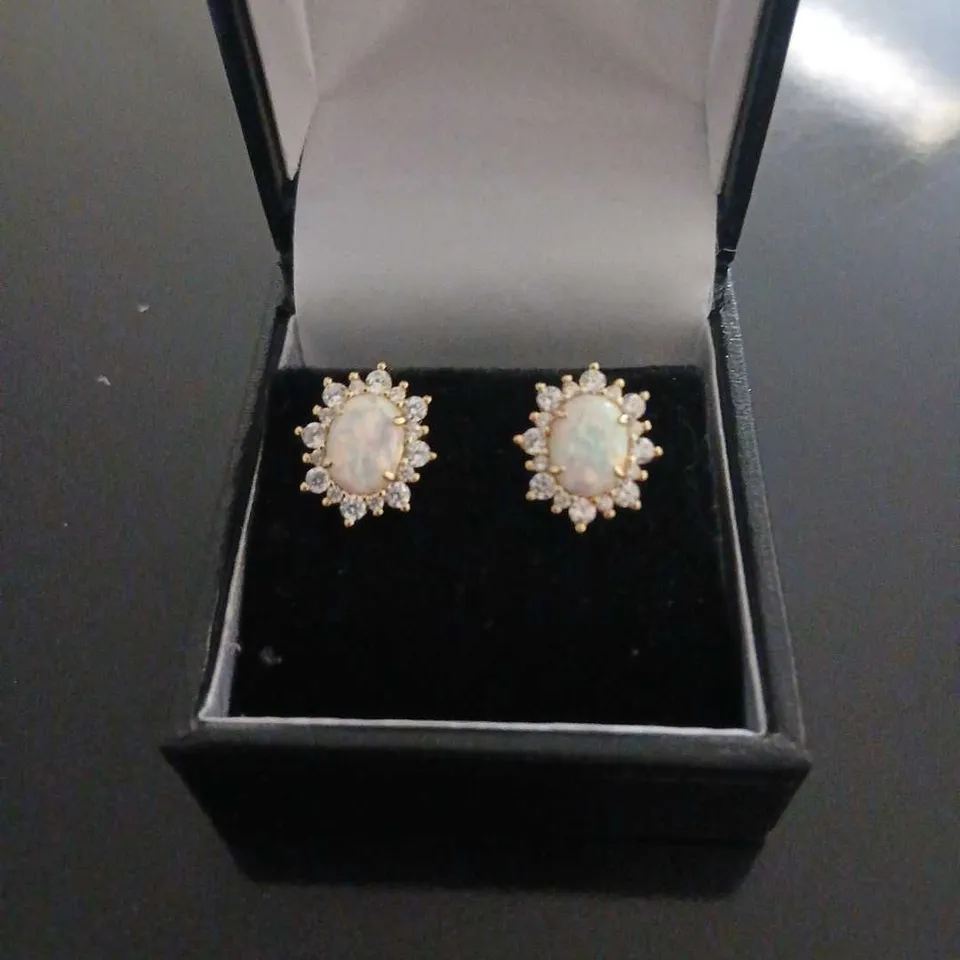 DIAMONIQUE OPAL STUD EARRINGS GOLD PLATED 
