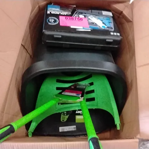 BOX TO CONTAIN ASSORTED TOOLS AND PRODUCTS TO INCLUDE;SOLDERING IRON GUN KIT,DP LOPPER,CADDY