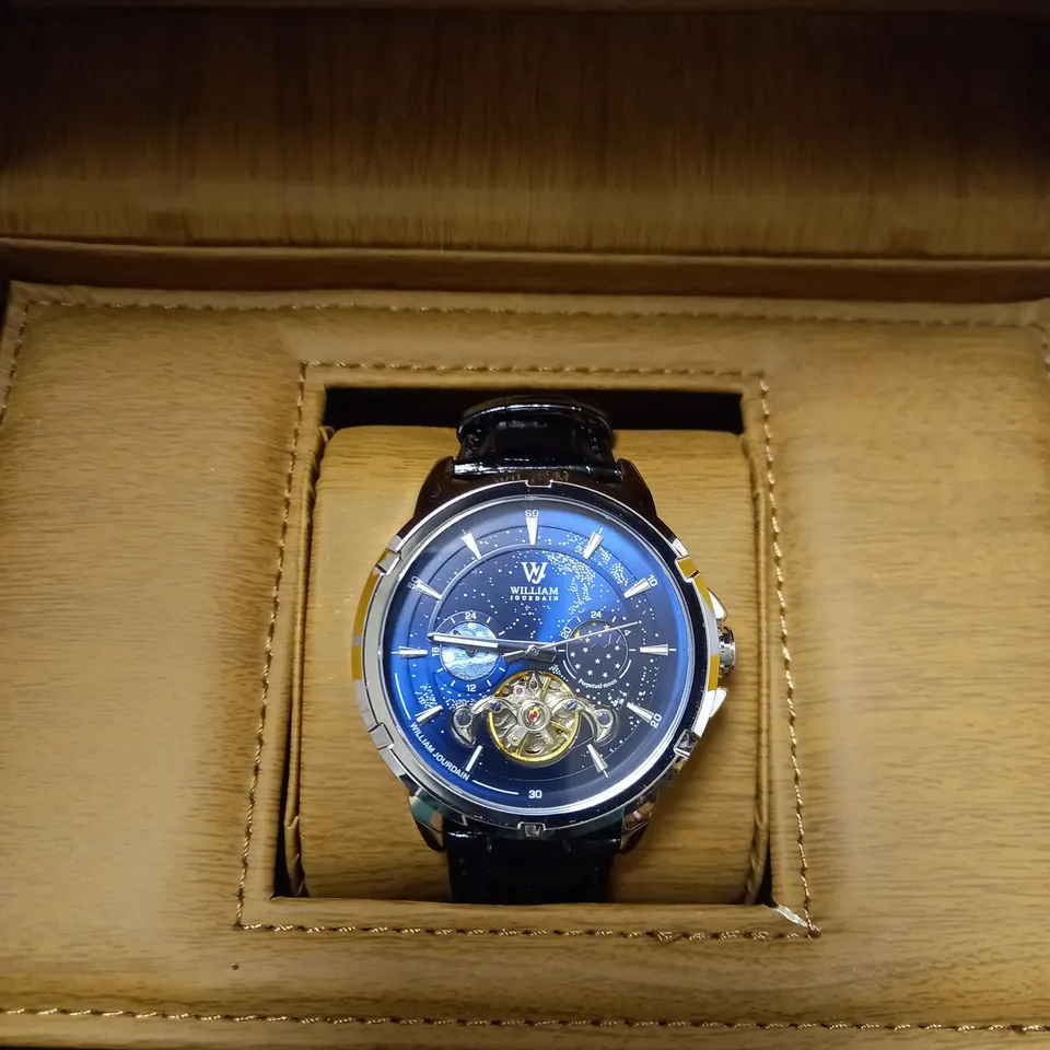 WILLIAM JOURDAIN PART SKELETON AUTOMATIC BLACK LEATHER STRAP WATCH