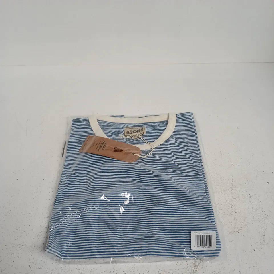 &SONS STRIPED T-SHIRT – BLUE & WHITE MEDIUM