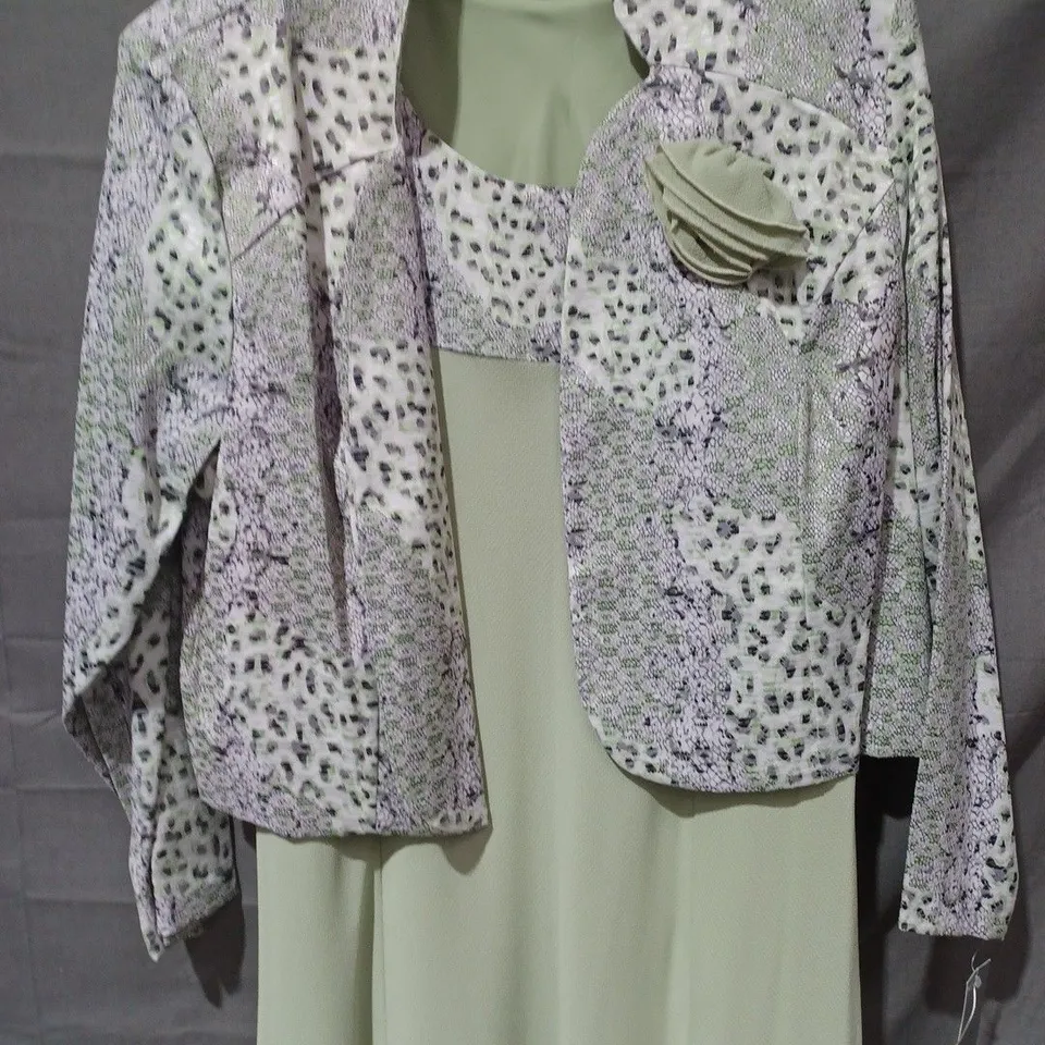 JULIANNA TWO PIECE FLORAL JACKET & DRESS IN GREEN/GREY MULTI - SIZE 22
