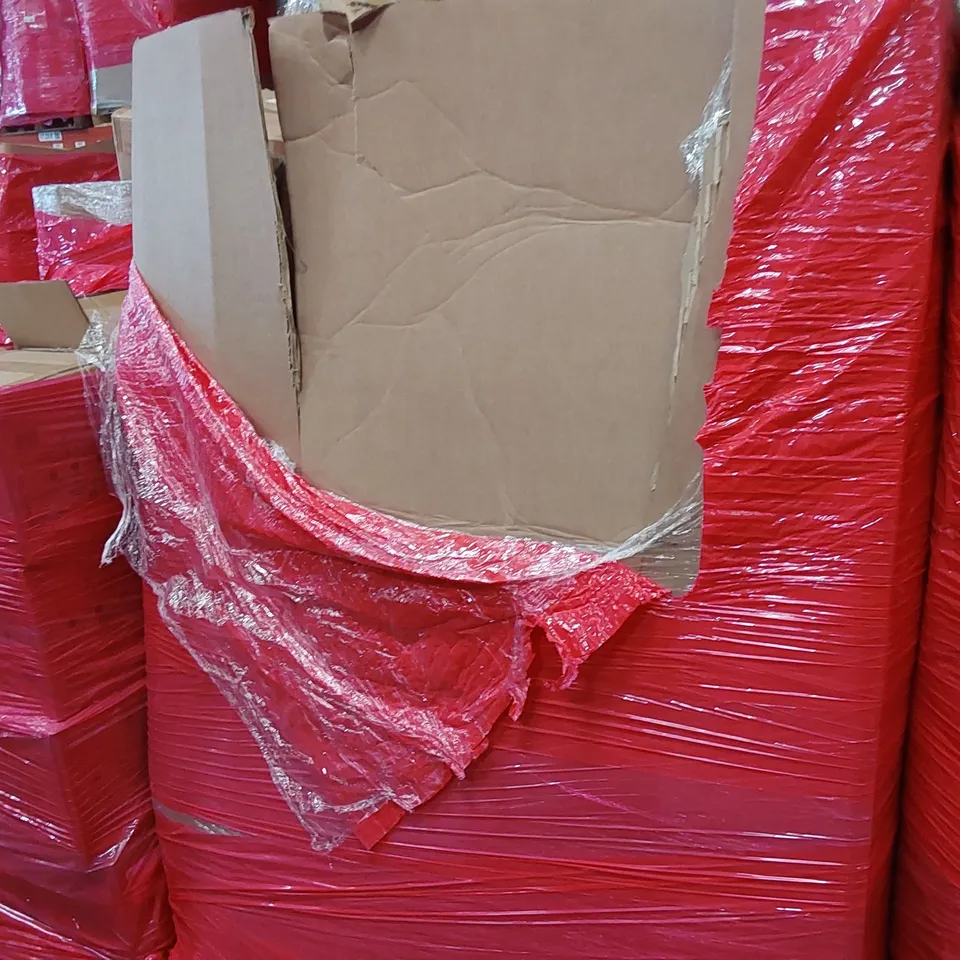 PALLET OF ASSORTED CONSUMER PRODUCTS TO INCLUDE: PATIO UMBRELLA, AIR COOLER, ELECTRIC CLOTHES DRYER, BATHROOM MIRROR CABINET ECT