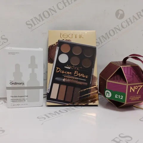APPROXIMATELY 15 ASSORTED HEALTH AND BEAUTY PRODUCTS TO INCLUDE THE ORDINARY THE SKIN SUPPORT SET, TECHNIC DIVINE BROWS EYEBROW KIT, NO 7 LIMITED EDITION EYESHADOW PALETTE